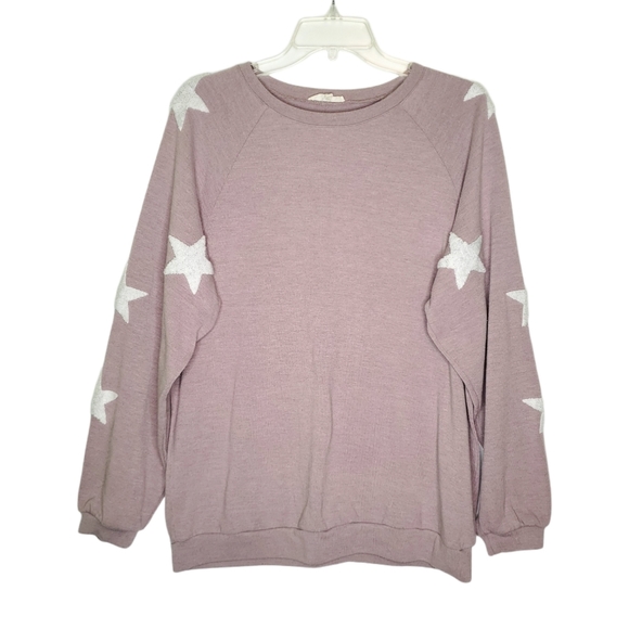Easel Star Patch Pullover Sweatshirt Mauve Pink - Picture 6 of 7